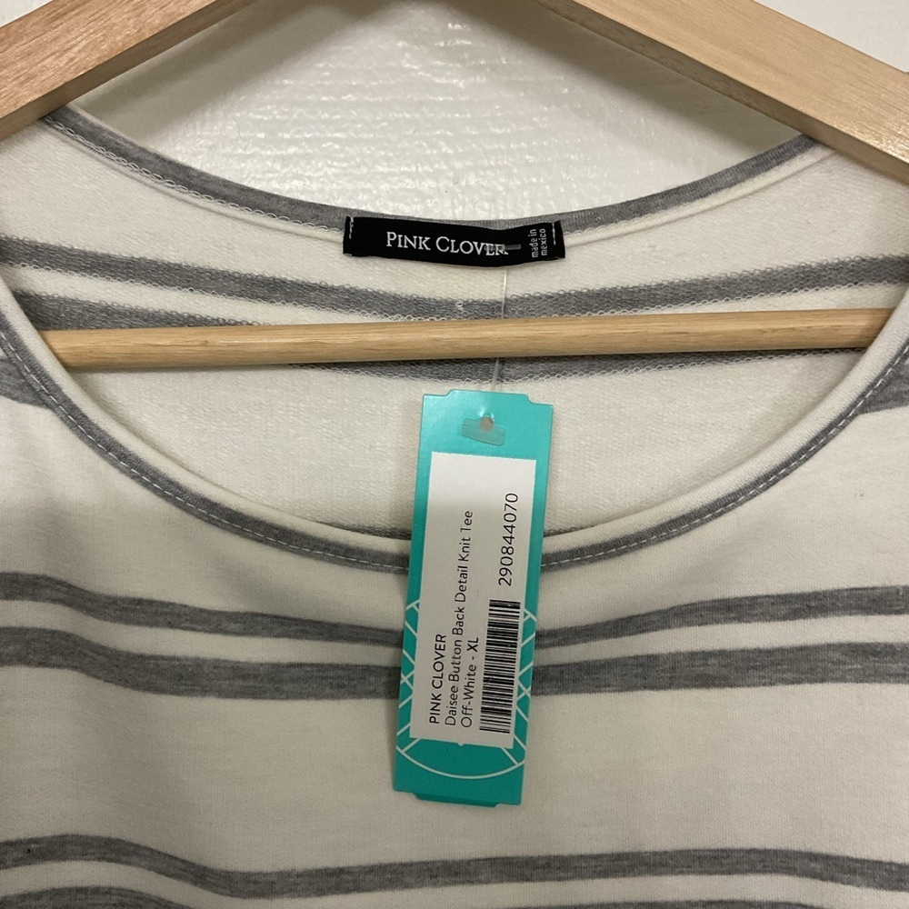 Pink Clover White and Gray Striped Top - Picture 4 of 9